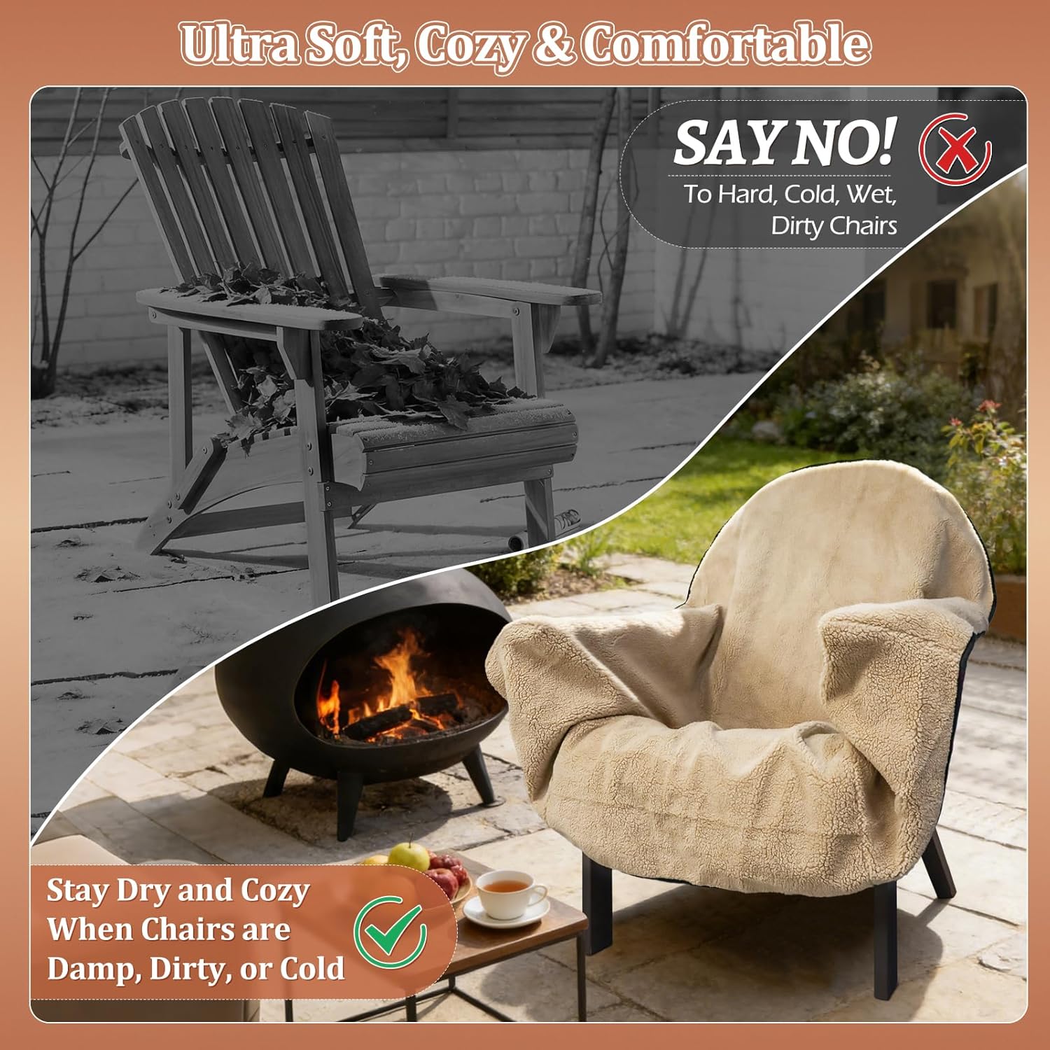 Reversible Sherpa Chair Cover Blanket with Waterproof 300D Oxford Back, Adjustable Drawstring, Non-Slip Design, Fits Chairs up to 23" – Ideal for Winter Home & Patio Use (Beige) - Image 4