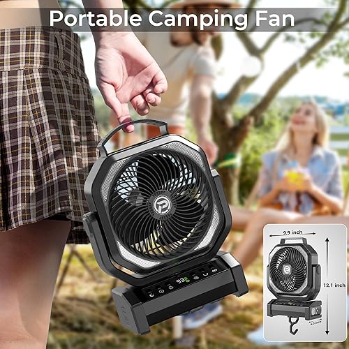 Miniatura 7 de Ventilador de camping con linterna LED, ventilador de batería recargable de 20000 mAh, máximo 112 horas de funcionamiento, 8 velocidades, pantalla