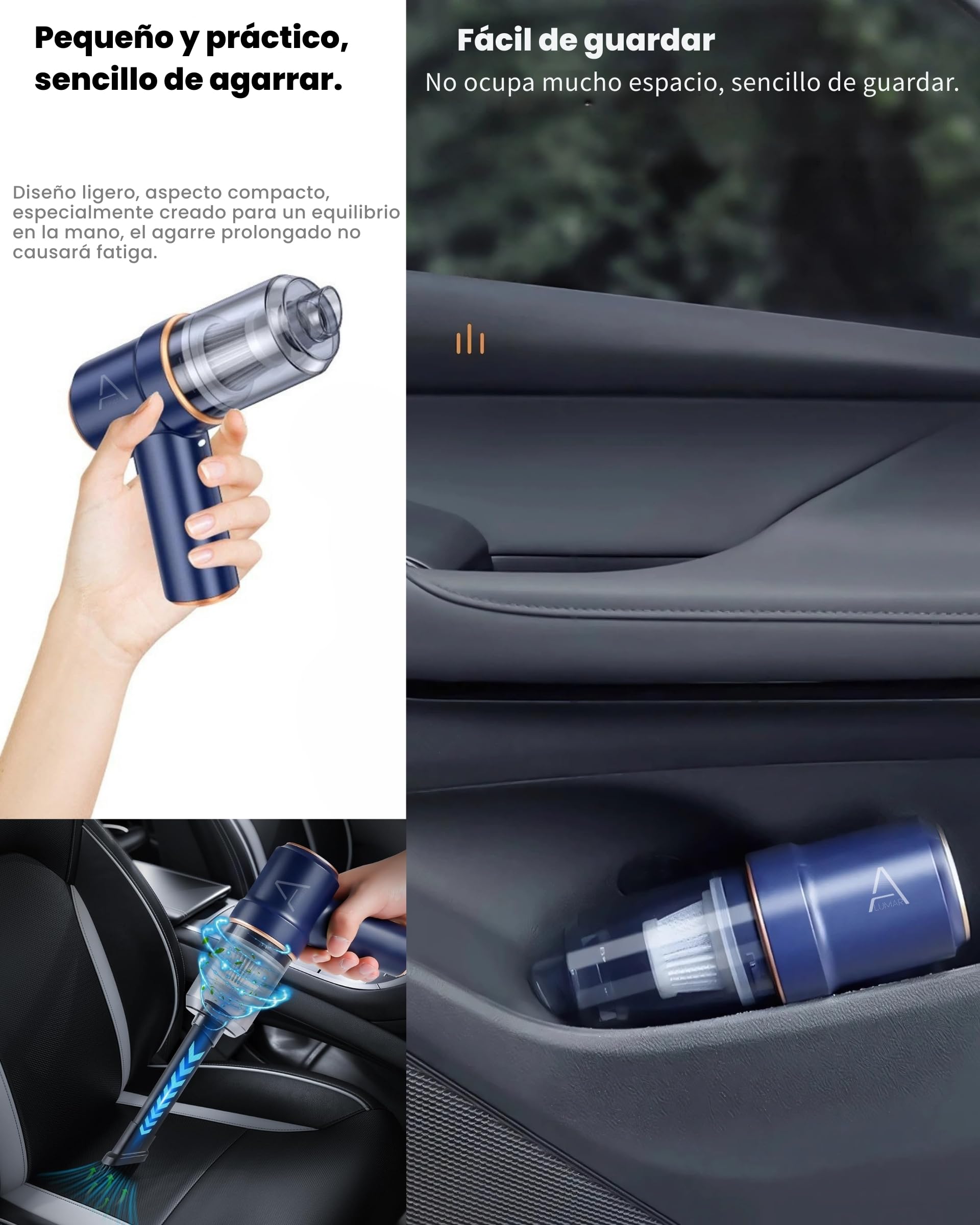 Aspirador de coche potente portatil sin cables, aspirador y soplador, Cargador de coche inluido, Filtro HEPA Lavable, 9000PA,4000mah, USB C, Soplador de aire para PC, Aspirador de coche inalámbrico.