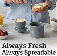 Vista 4 de Priority Chef Recipiente para Mantequilla con Tapa y Línea de Agua, Plato Francés de Cerámica para Mantequilla para Dejar en la Encimera, Gris Claro