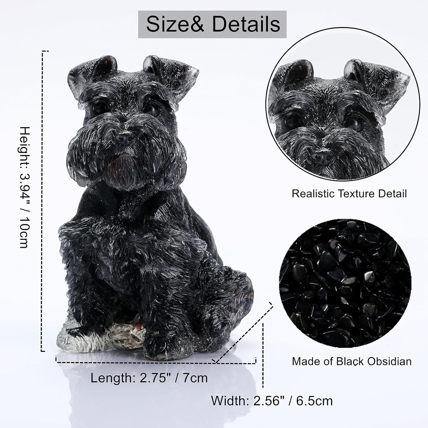 Reyife 4インチ 黒曜石 犬 動物 置物 ハンドメイド クリスタル シュナウザー 犬 像 ペット 犬 メモリアルシンパシー G