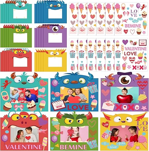 Paquete de 30 kits de manualidades para el día de San Valentín para niños marco de fotos para el día de San Valentín y 12 calcomanías manualidades
