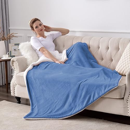 Miniatura 3 de SOCHOW - Manta de forro polar, doble cara, súper suave y lujosa, tamaño doble, color azul pizarra