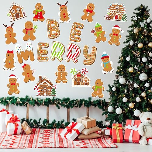Miniatura 4 de 41 piezas de recorte de pan de jengibre de invierno de hombre de jengibre, tablón de anuncios de papel de Navidad, decoración para aula, hogar,