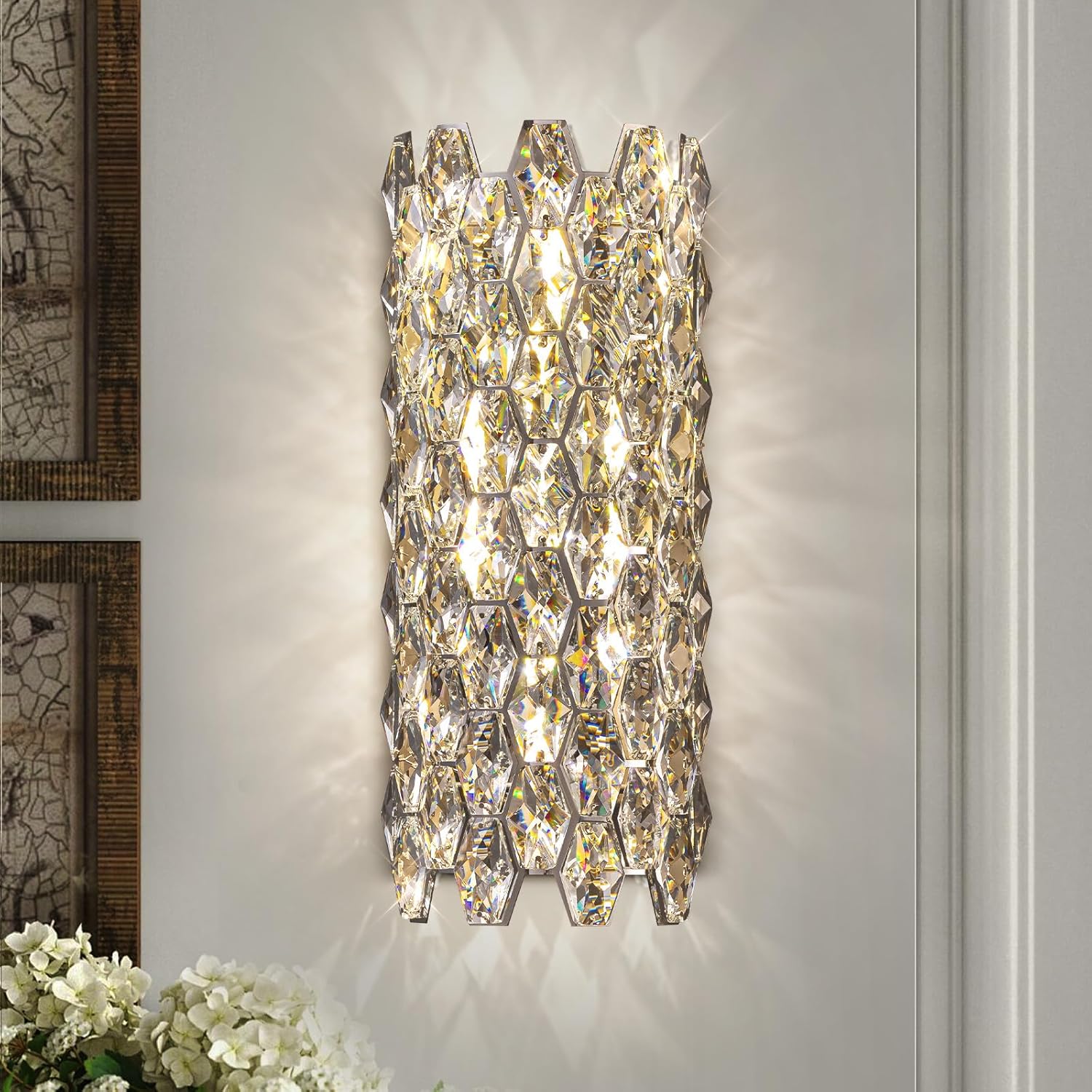 Crystal Wall Sconces,Modern Wall Light Fixtures,Chrome Wall Lamp,Luxury Crystal Wall Sconces for Living Room Bedroom Bathroom Hallway Doorway Stairway Bedside