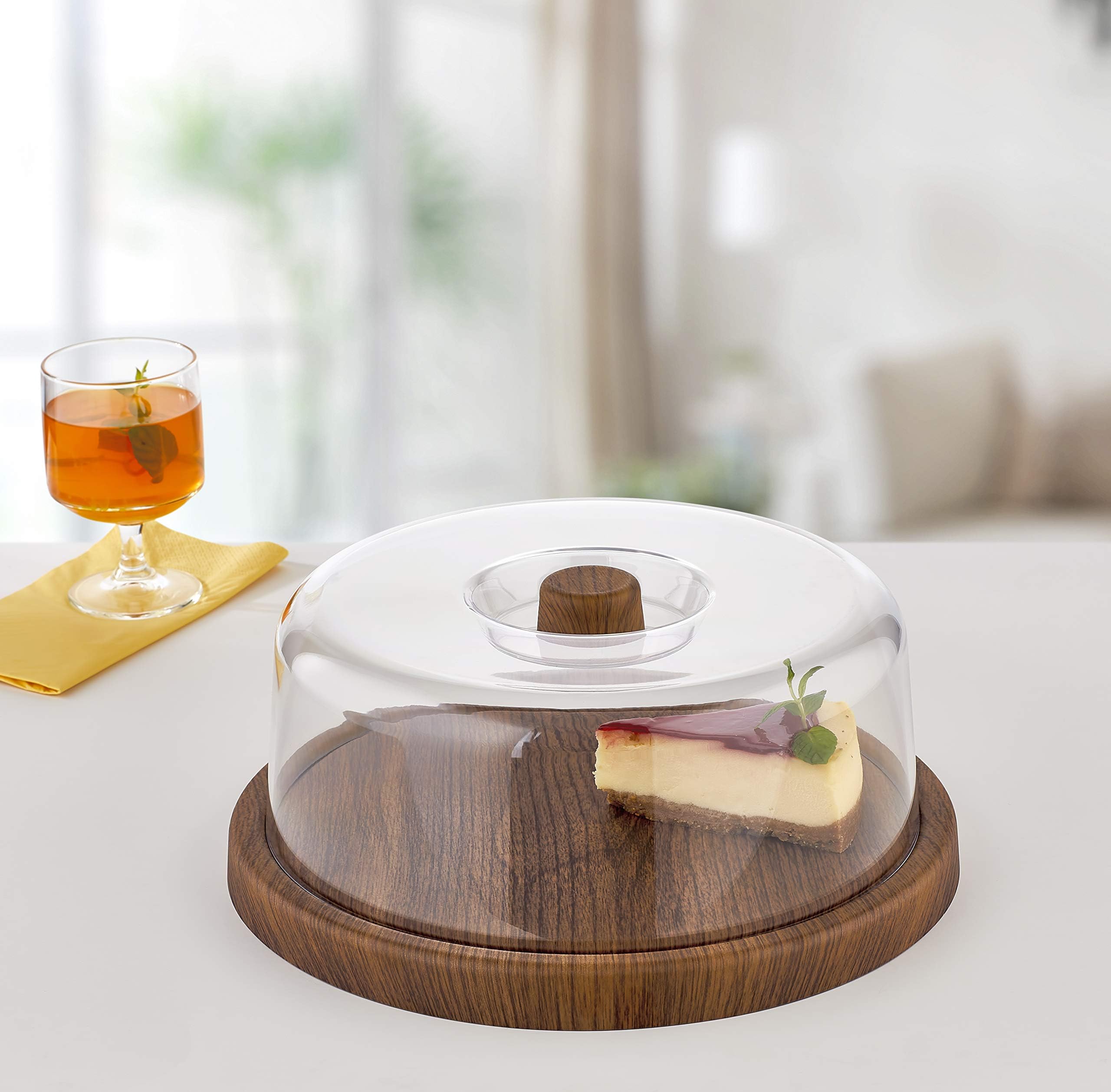 EVELIN Acrylic Cake Server Tray with Lid (Transparent)