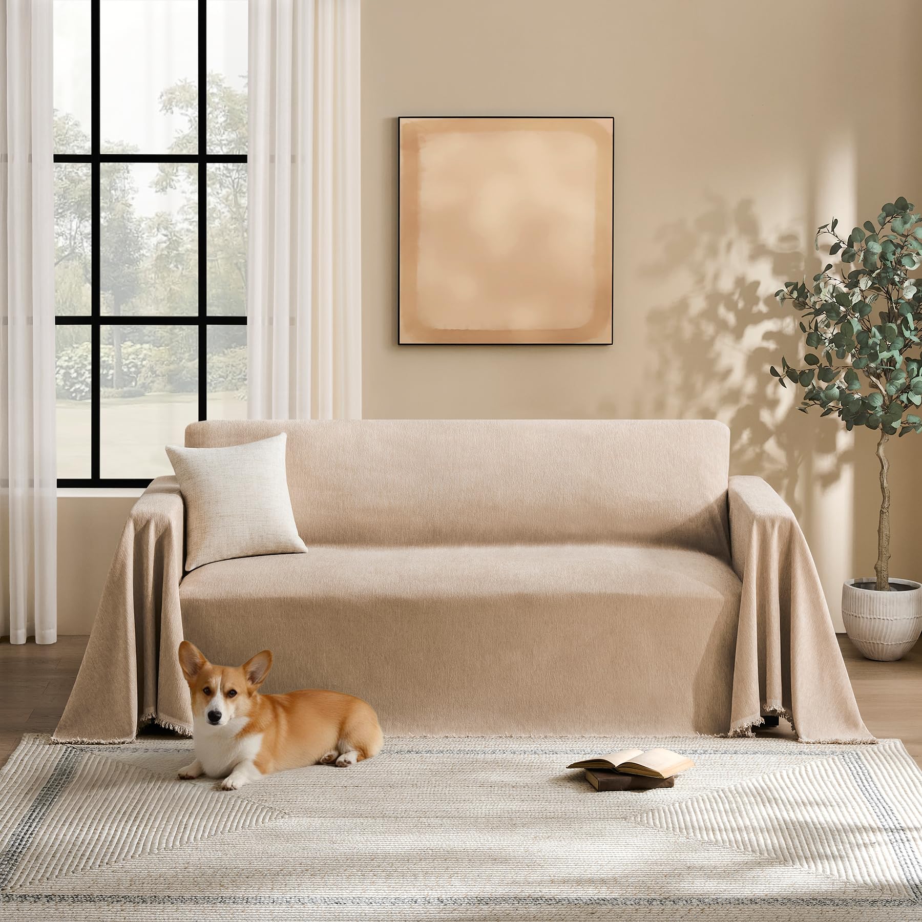 Maymiss Couch Cover for Dogs Sectional Sofa Covers Washable for 2 Cushion Couch, Chenille Couch Cover Blanket, Sectional Sofa Slipcovers, Multi-Use