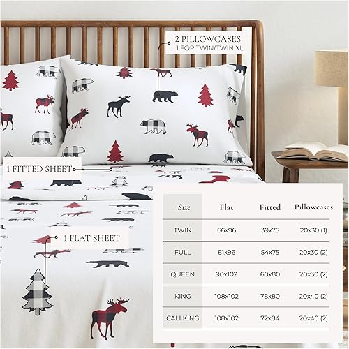Miniatura 3 de Great Bay Home juego de sábanas de franela tamaño individual - 100% algodón turco, de doble cepillado, con estampado de cabaña - juego de sábanas