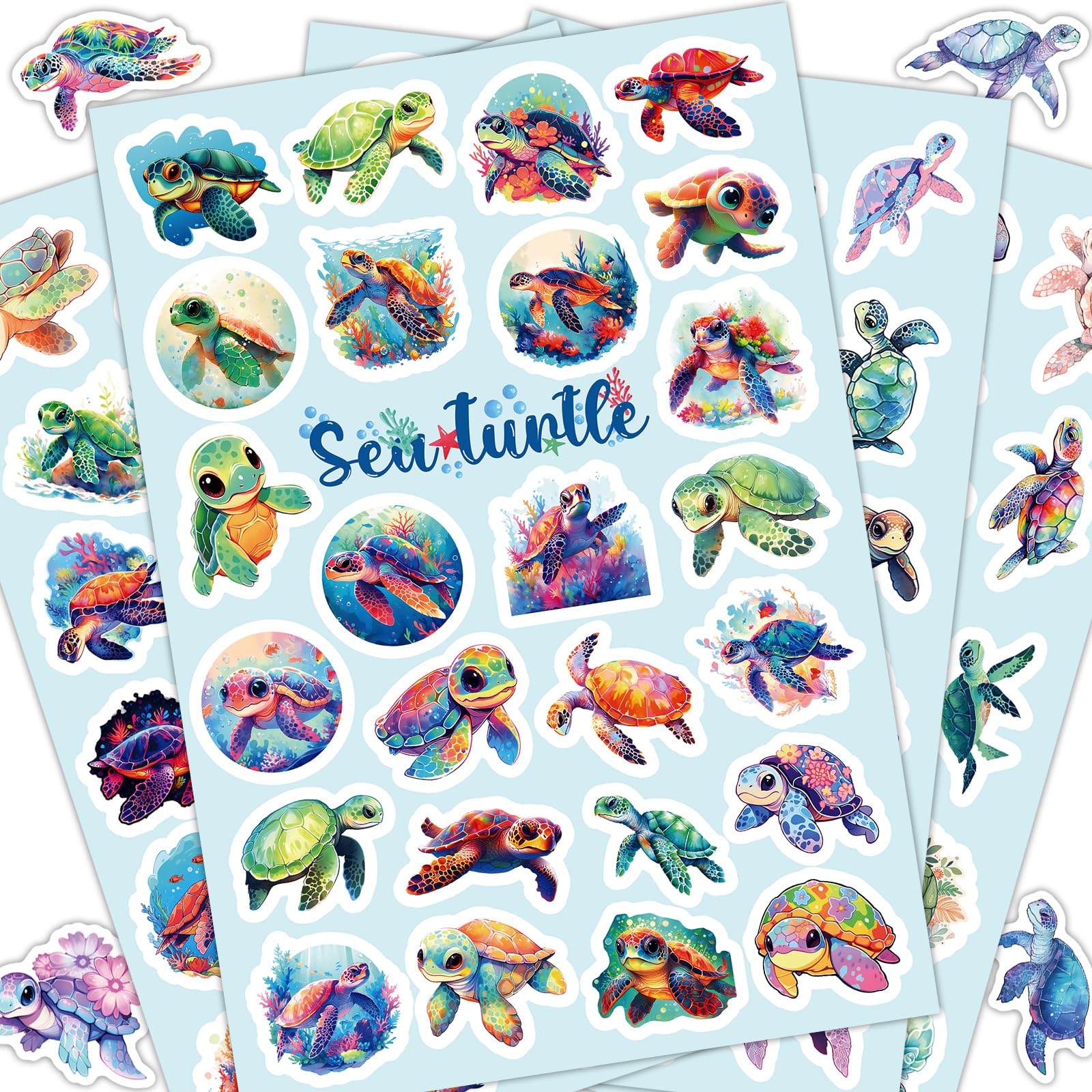 Ychsring Cute Turtle Stickers - 100 Pcs Waterproof Vinyl Sea Animal for Water Bottle, Laptop, Phone Case, Cup, Guitar - Cartoon Ocean Creature