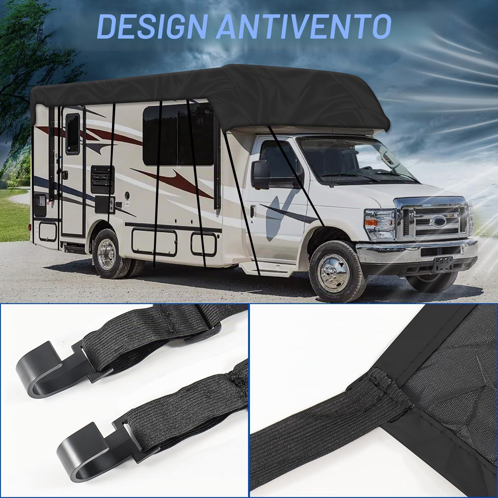 NEWFUN Telo copri camper, Coperture per rimorchi caravan, 210D Tessuto Oxford resistente ai raggi UV/Acqua/Polvere, Copertura universale per roulotte per camper (9.5 x 3 m)