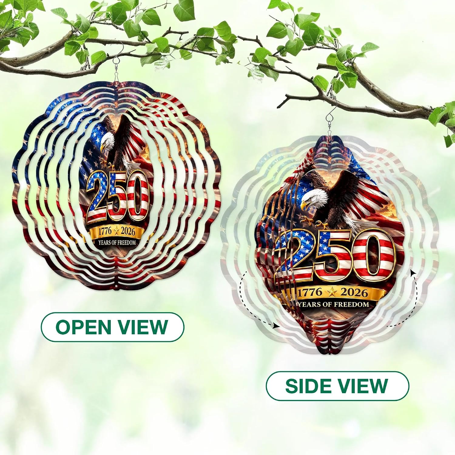 250th Anniversary American Eagle Wind Spinner, Patriotic Wind Spinner Outdoor – Stainless Steel Metal Hanging Spinners 12 in, American Flag 4th of July Patriotic Decor for Garden