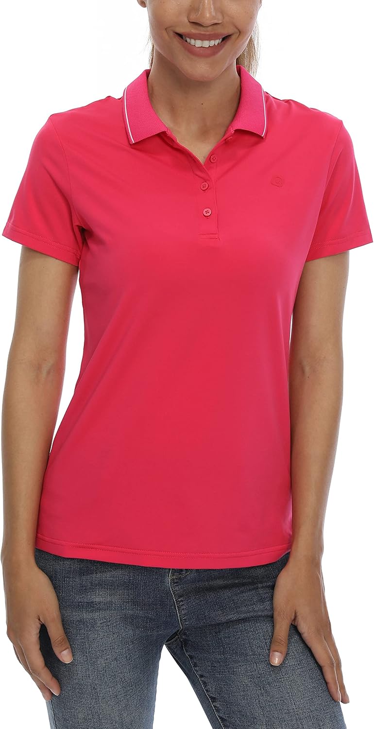CQC Women's Golf Polo Shirts Short Sleeve UPF 50 Sun Protection Athletic Shirts Tennis Tops Quick Dry Raspberry XL