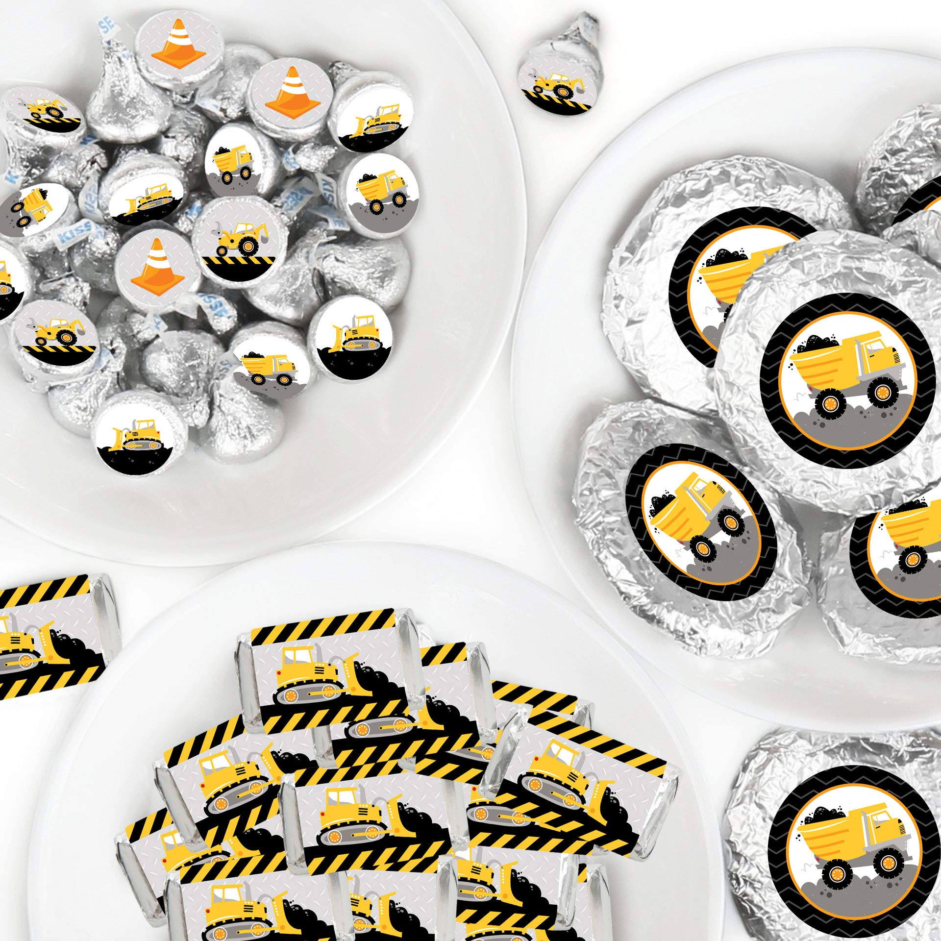 Big Dot of Happiness Dig It - Construction Party Zone - Mini Candy Bar Wrappers, Round Candy Stickers and Circle Stickers - Baby Shower or Birthday Party Candy Favor Sticker Kit - 304 Pieces