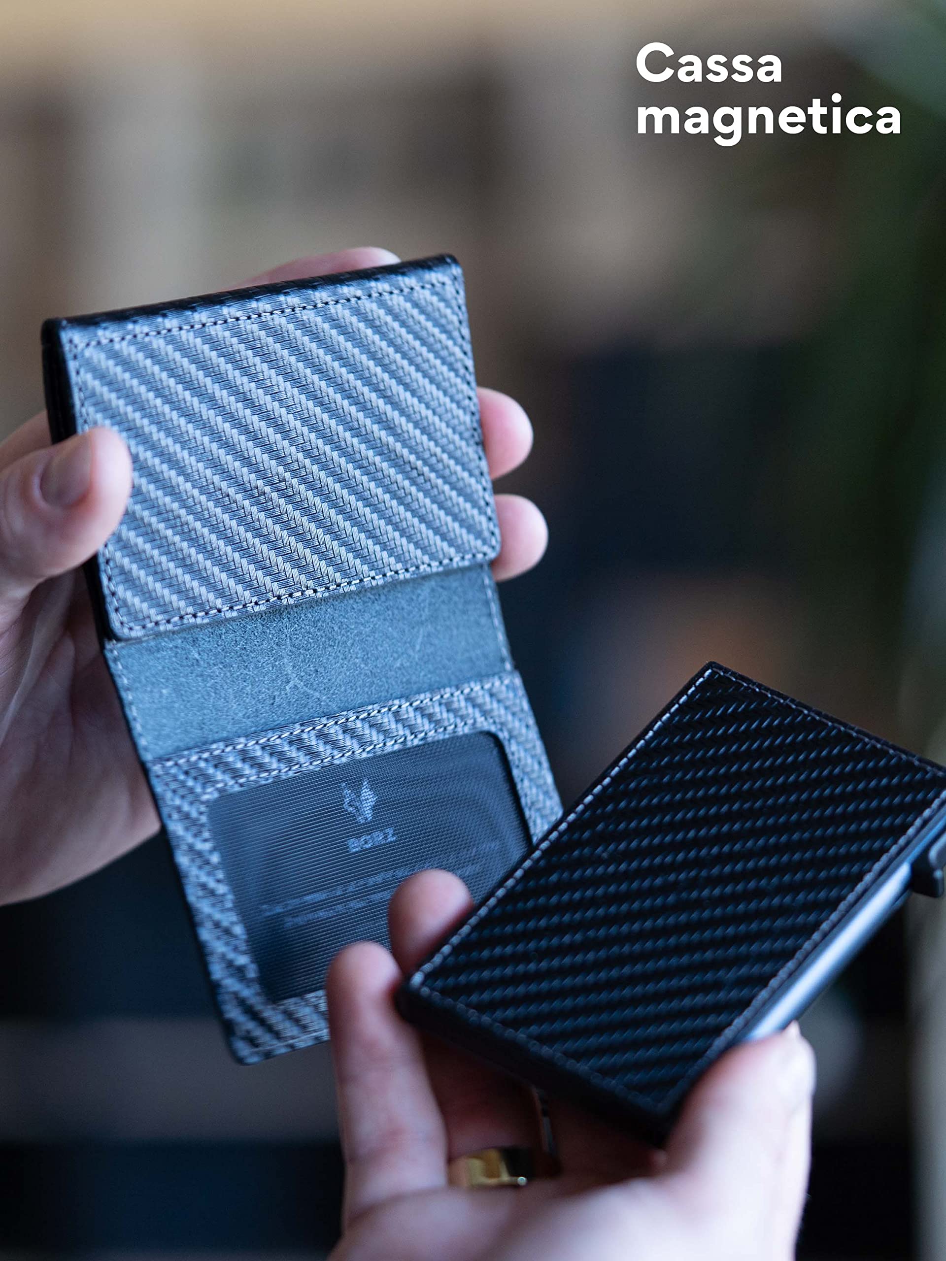 Portafoglio Slim Limitato con e senza scomparto per monete, Chip NFC e carta di visita digitale, Custodia per carte RFID per uomini e donne.