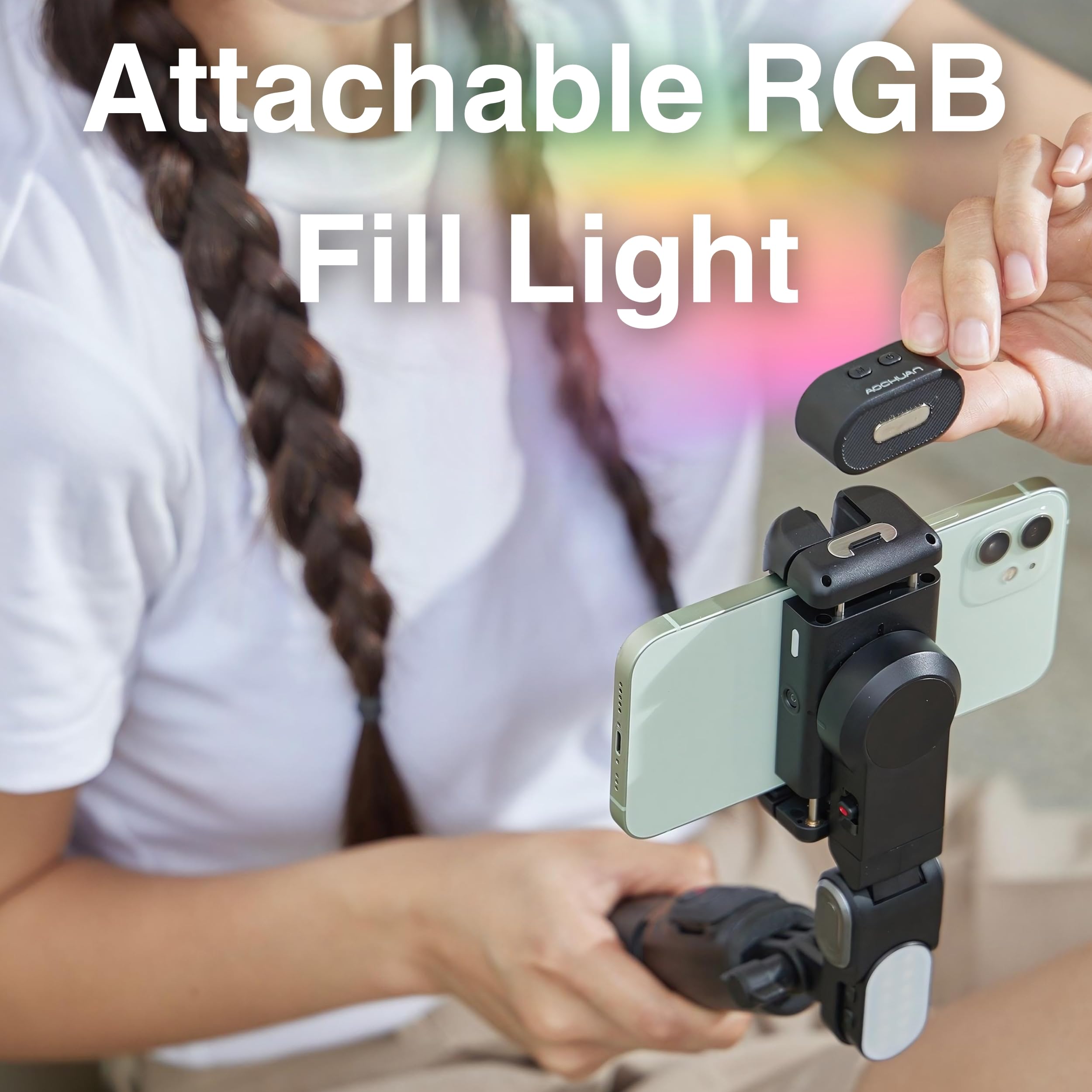 Aochuan Gimbal M2 Pro para smartphone, estabilizador de video, palo selfie y trípode, seguimiento corporal con IA, luz magnética, cardán portátil y plegable para iPhone Android para vlogging, YouTube,