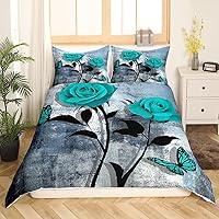 Vista 3 de Erosebridal Funda de edredón de rosa rústica para niños, adolescentes y jóvenes, funda de edredón retro teñida con lazo, juego de ropa de cama