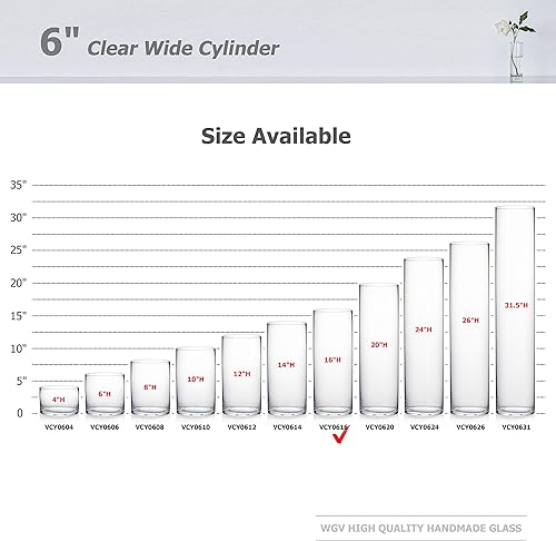 Miniatura 3 de WGV - Jarrón cilíndrico de 6 pulgadas de ancho, 16 pulgadas de alto, recipiente de vidrio transparente, portavelas de terrario para centro de mesa