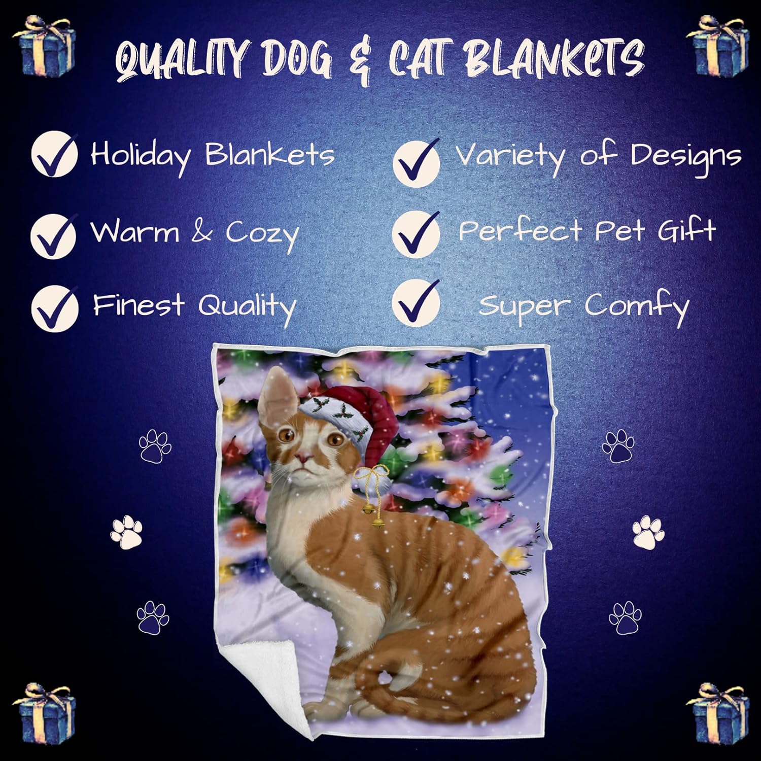 Doggie of the Day Cornish Red Cat Blanket - Christmas Winterland Wonderland - Super Soft & Warm Pet Theme for Sofa or Bed, Warm Fleece, Sherpa or Woven Material, BLNKT88906 (50x60 Woven)