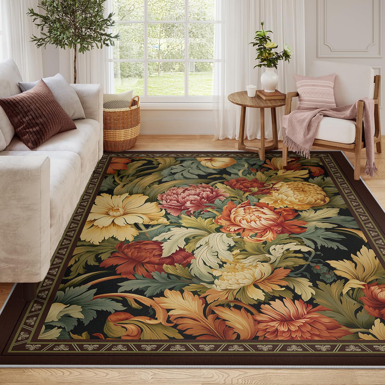 Tapis pour salon fleurs colorées 60x90cm moderne et lavable