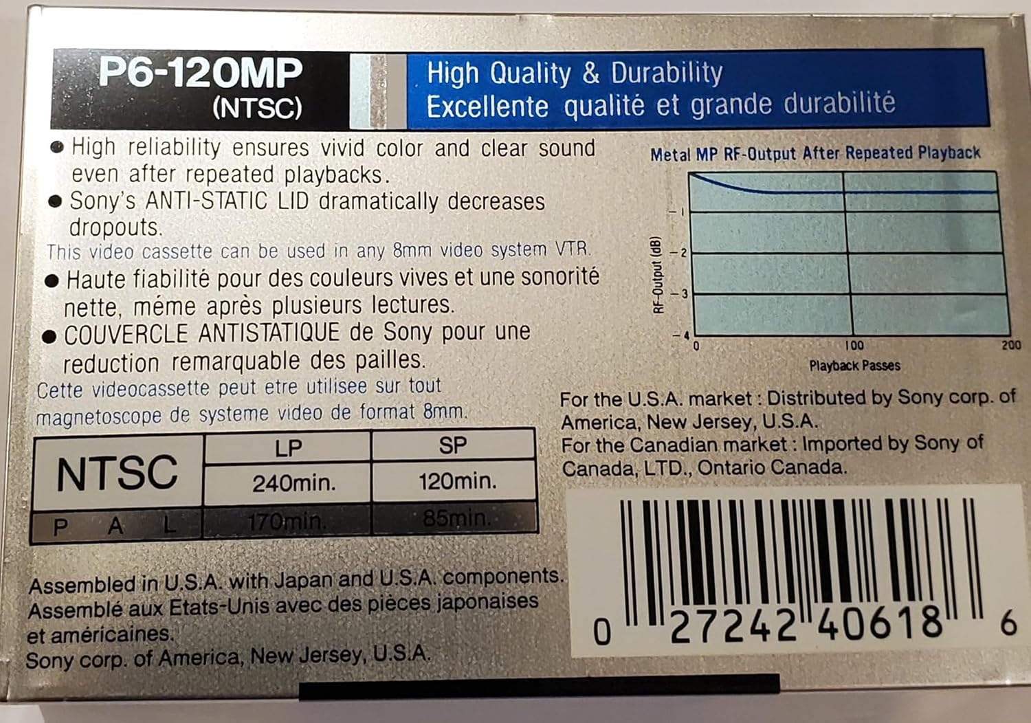 Camcorder Video Tape 8 mm Standard 120 Minutes