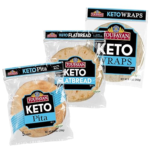 Toufayan KETO - Paquete variado de pan, incluye pan de pita, pan plano y envolturas (paquete de 3)
