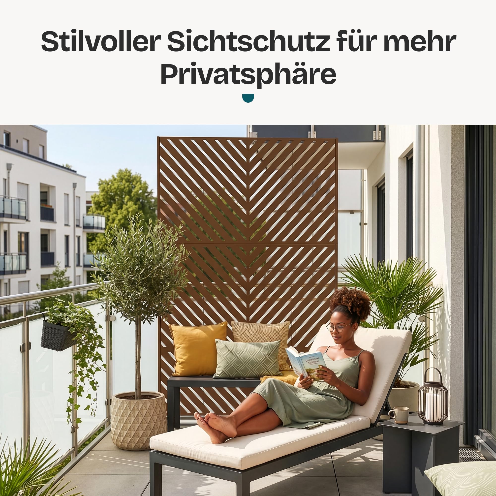 casa.pro Trennwand Kekan Raumteiler 180 x 90 cm Sichtschutz Outdoor Indoor Raumtrenner Terrasse Balkon verzinkter Stahl Paravent Braun
