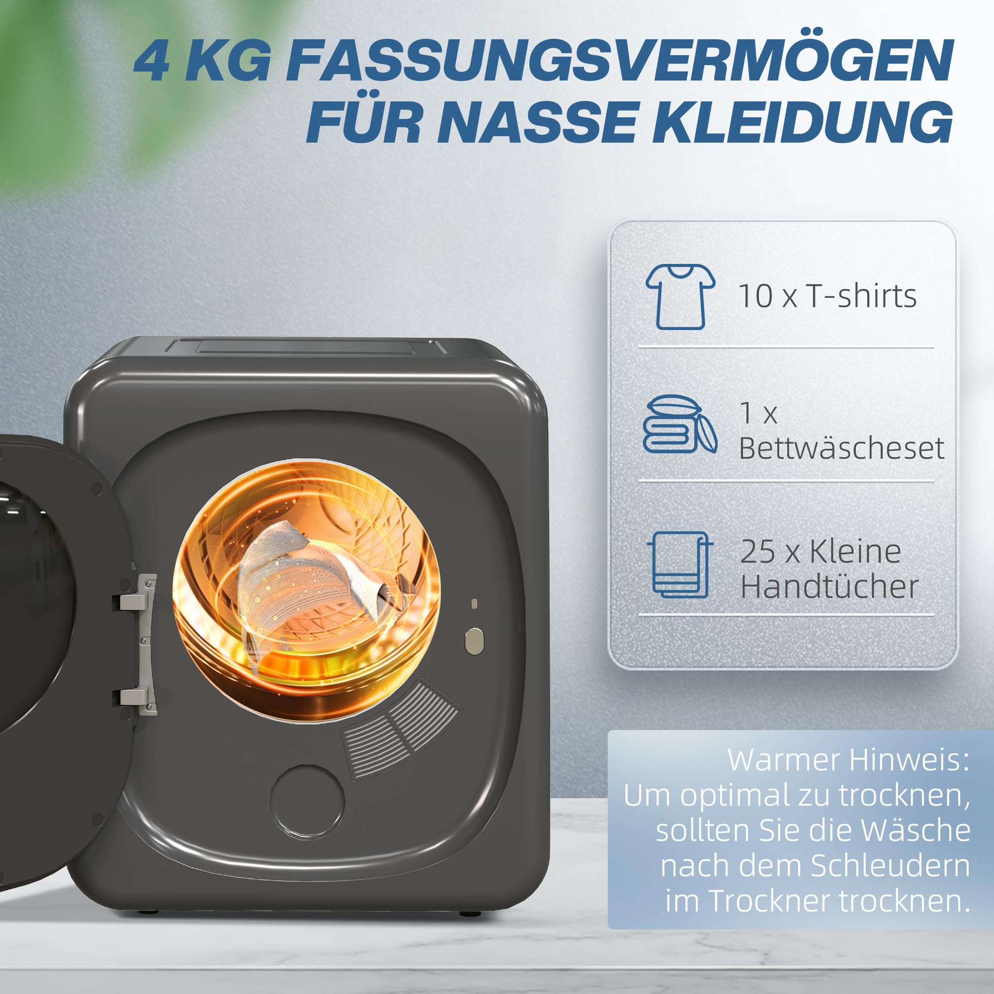 HOMCOM Mini secadora con pantalla táctil LED de 6 programas 4 kg hasta 60℃, 800W Independiente Montable en pared Secadora de extracción de aire con protección contra sobrecalentamiento Secadora de