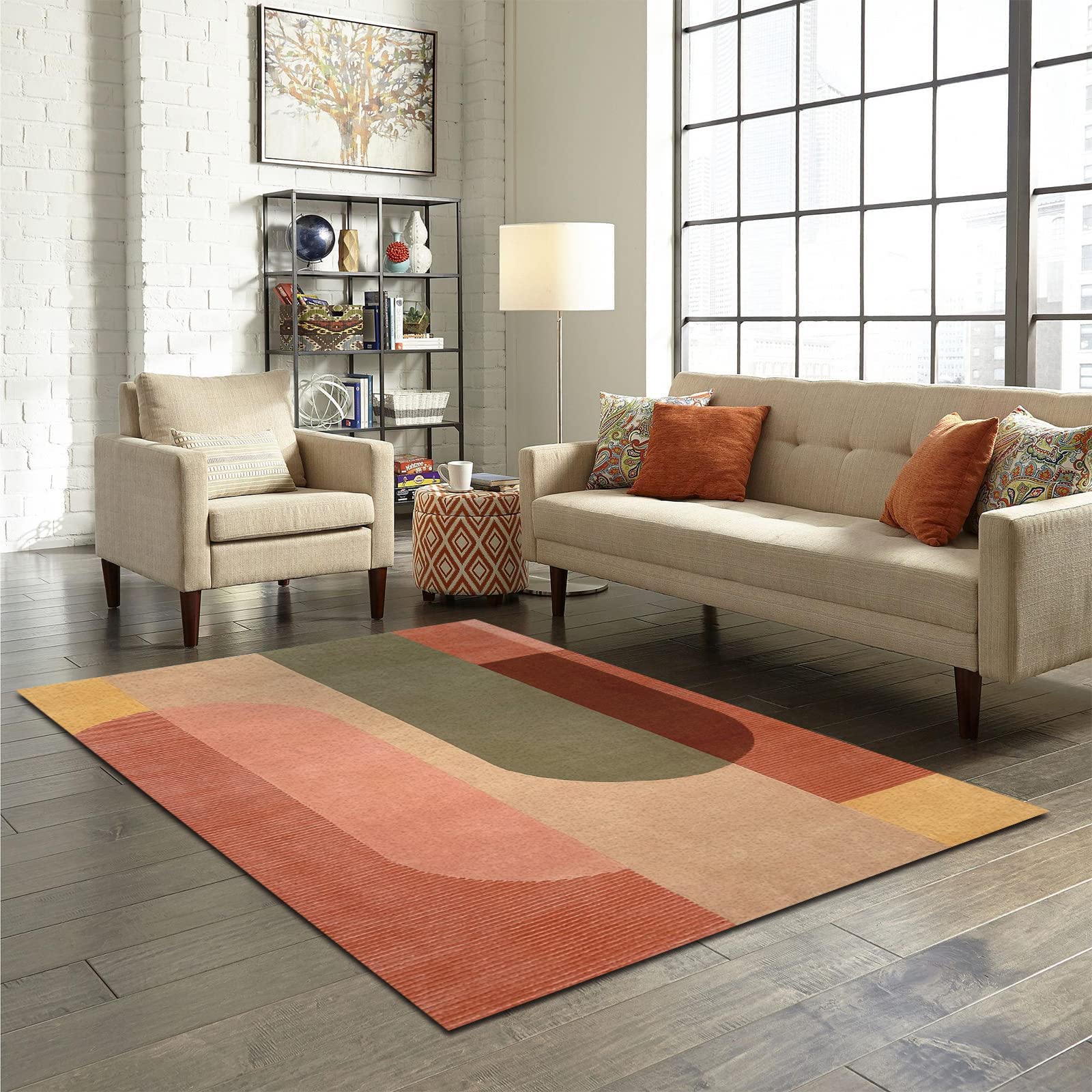 Boho Bunt Geometrisch Teppiche Gegend, Retro-Rosa-Orange Waschmaschinenfest Große Teppiche für Wohnzimmer, Schlafzimmer, Kinderzimmer, Büro, etc 180 x 280cm