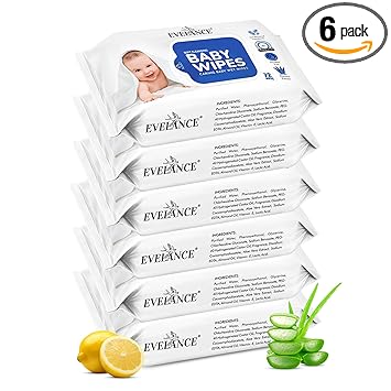 EVELANCE Soft Cleansing Baby Wet Wipes (Pack of 6) 72 Wipes Each, Daily Use Wipe Enriched with Aloe vera & Lemon Extracts with 98% Water, For New Born Babies and Kids