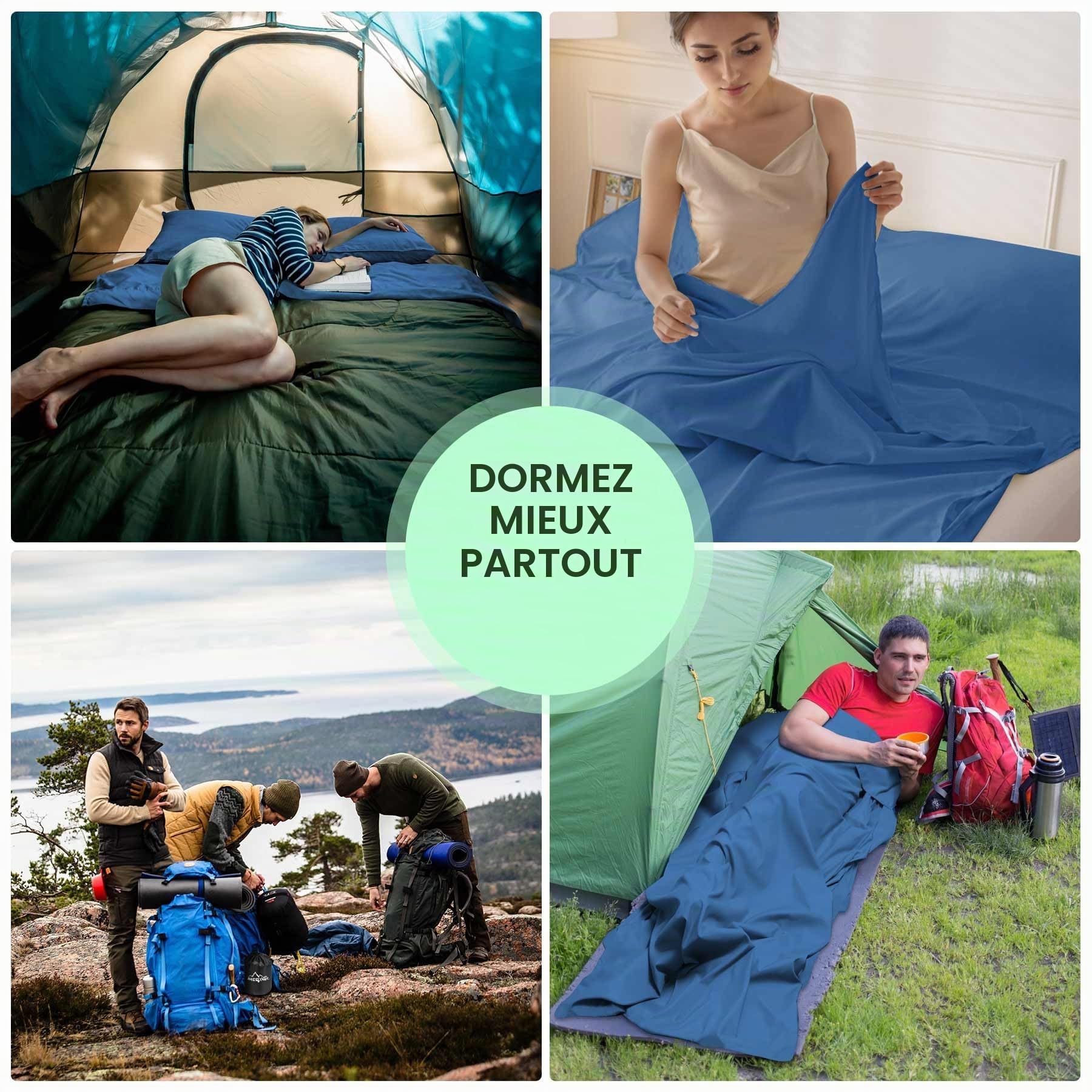 Doublure pour sac de couchage, draps de camping, draps de voyage, auberges et sac de couchage pour la randonnée, les hôtels, doublure légère pour sac de couchage simple et double avec