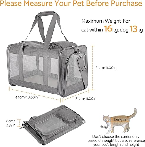 Miniatura 3 de Transportador de mascotas aprobado por aerolíneas para gatos y perros, bolsa de viaje suave con tablero de panal transpirable, tablero de soporte