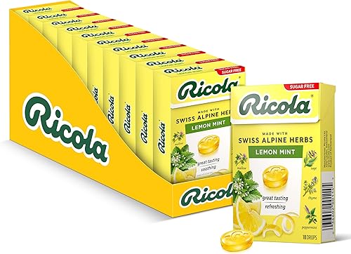 Ricola Caja de refrigerio de voz de tamaño de viaje de limón y menta, sin azúcar, 18 gotas por caja (paquete de 10)