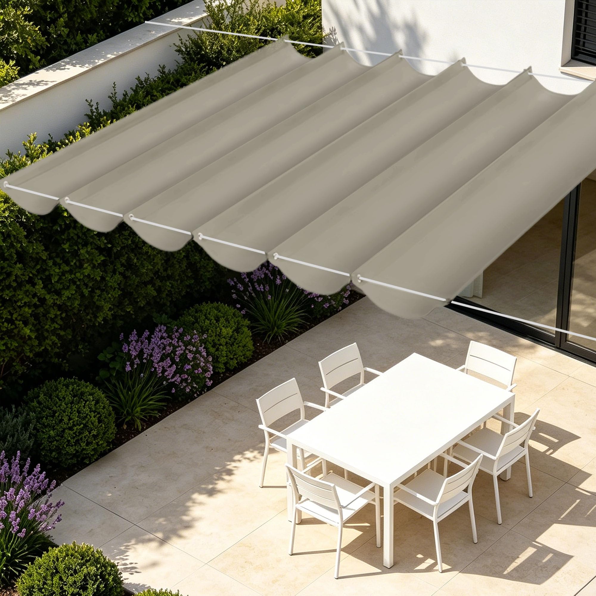 Toile imperméable rétractable 550x750 cm bâche d'ombrage grand format anti-pluie pour patio