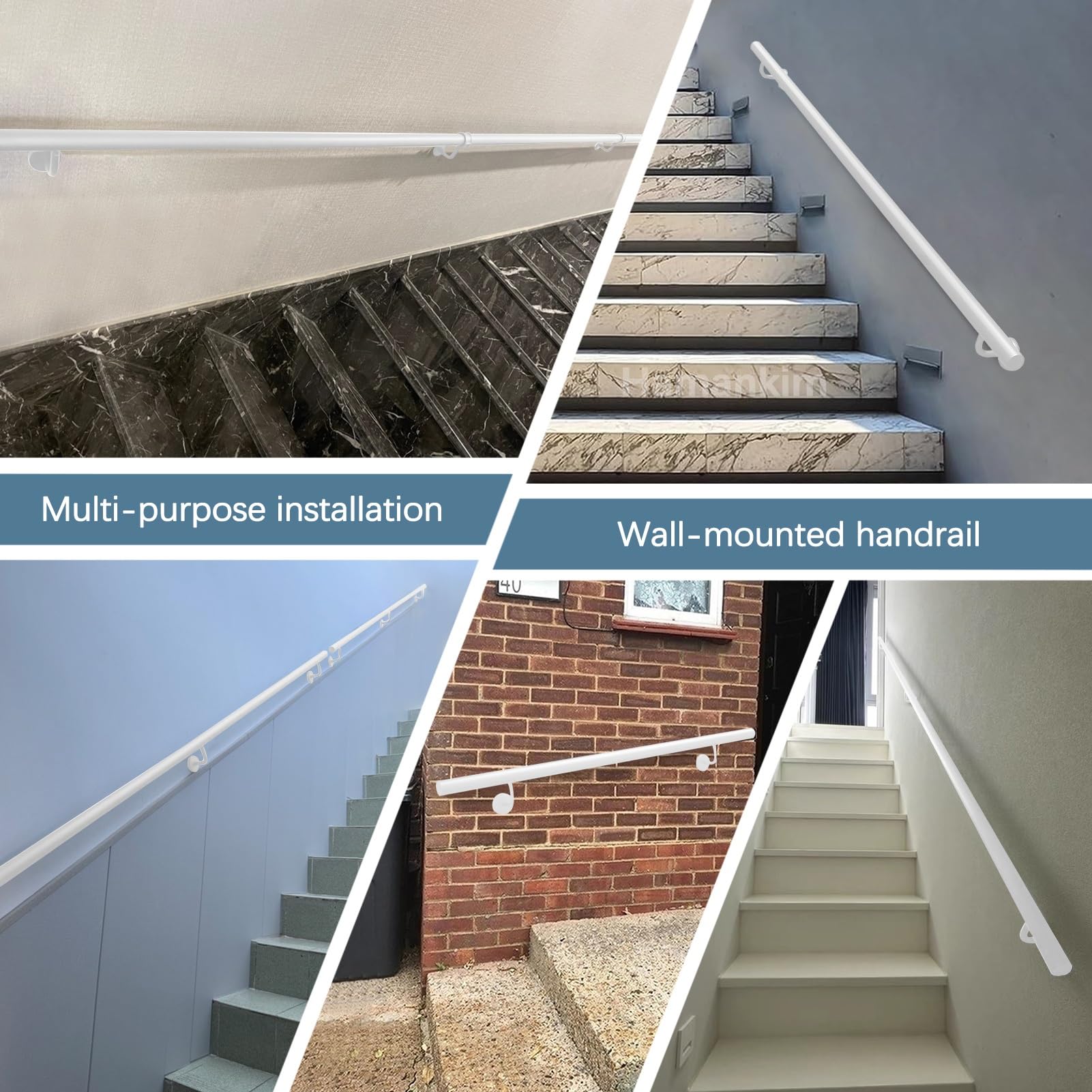 Barandillas industriales para escaleras 1m 1.5m 2m 2.5m 3m pasamanos de metal blanco para interiores exteriores kit de barras de seguridad para montaje en pared(100cm)