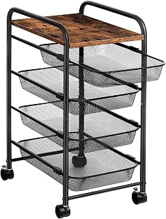 HOOBRO Serving Cart with Mesh Drawers  Kitchen Cart with Lockable Wheels  5 Tier - Compare price