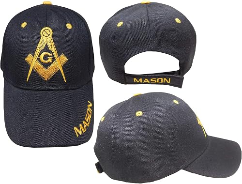 GenCP Freemason Embroidered Black Adjustable Hat Mason Masonic Lodge Baseball Cap