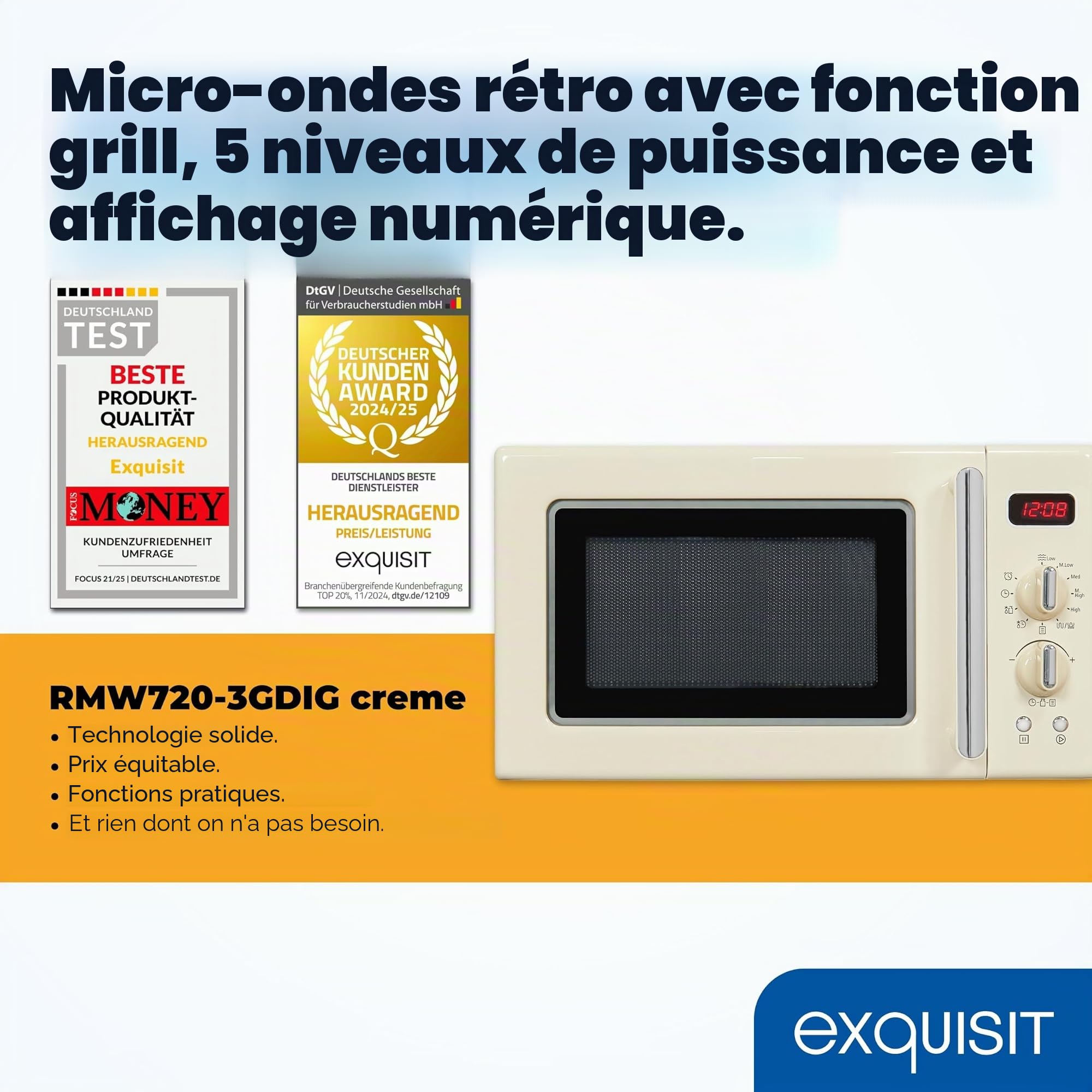 Exquisit Rétro Micro-ondes Crème avec Grill, 700 W, 20 L, 25,5 cm