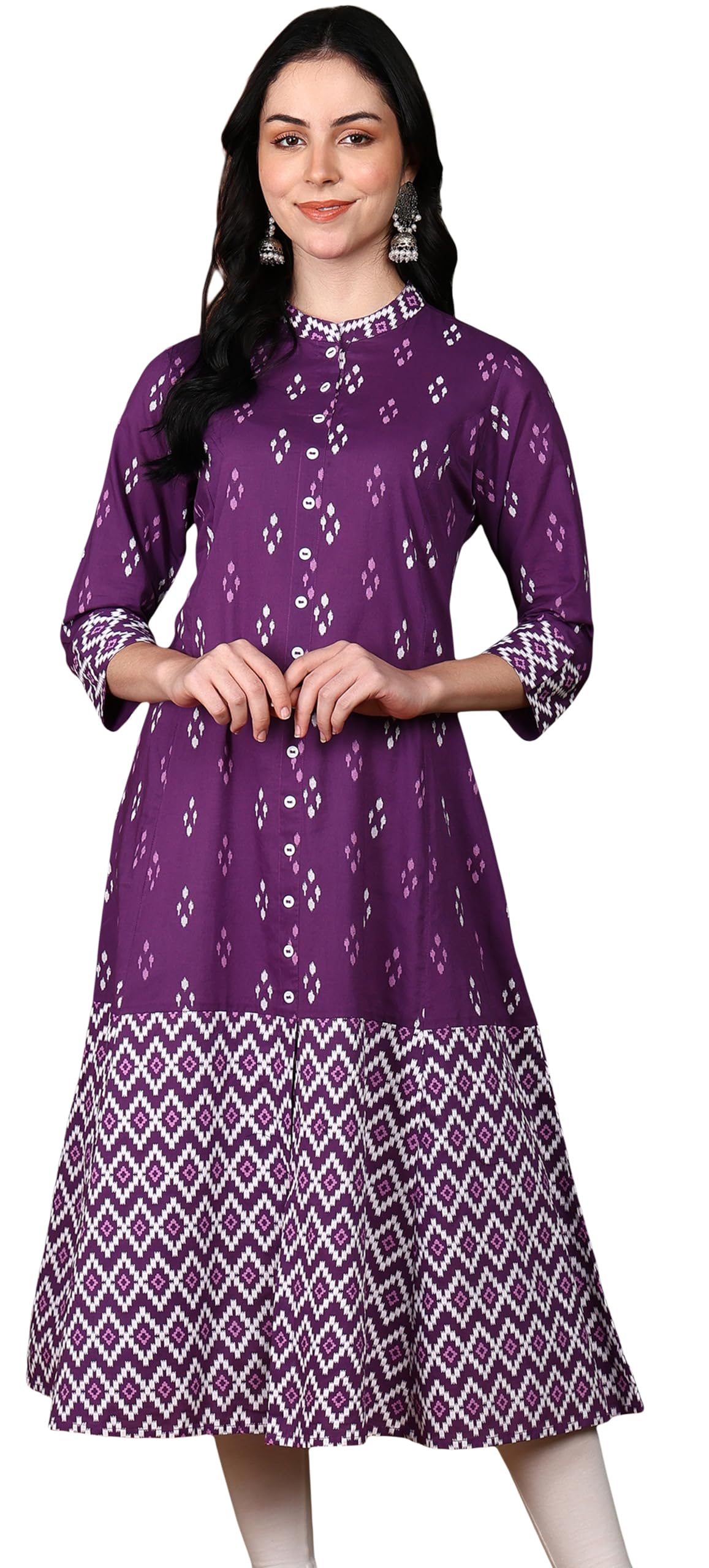 SNITCH Women's Cotton Relaxed Fit A Line Rayon & Cambric Zig-Zag Printed A-Line Kurta in multi