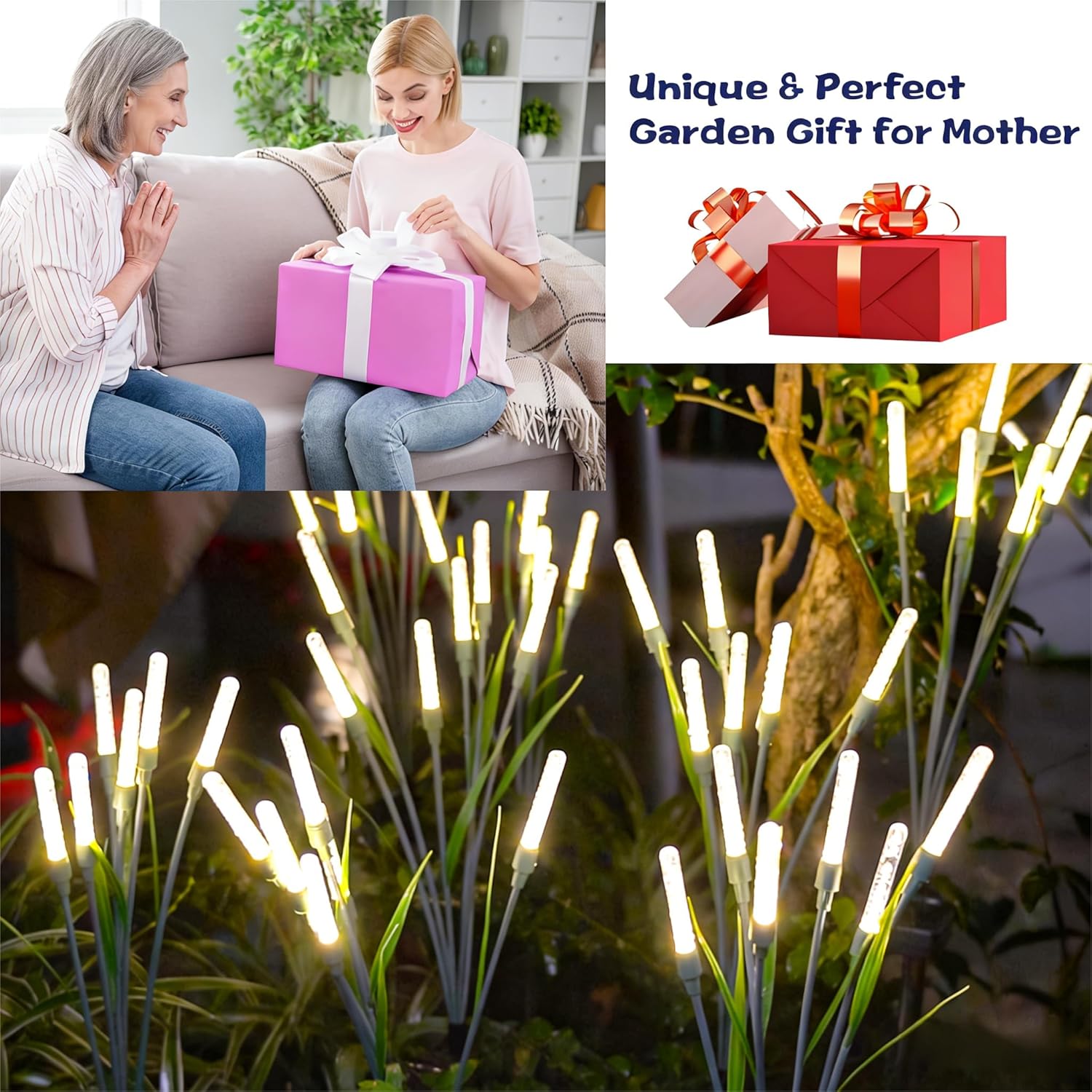 4 Packs Solar Lights Outdoor Swaying Firefly Waterproof 30 inch Reeds 24 LEDs for Garden Patio Yard Pathway Walkway Wedding Party Christmas new Year Landscape Lighting (Warm White)