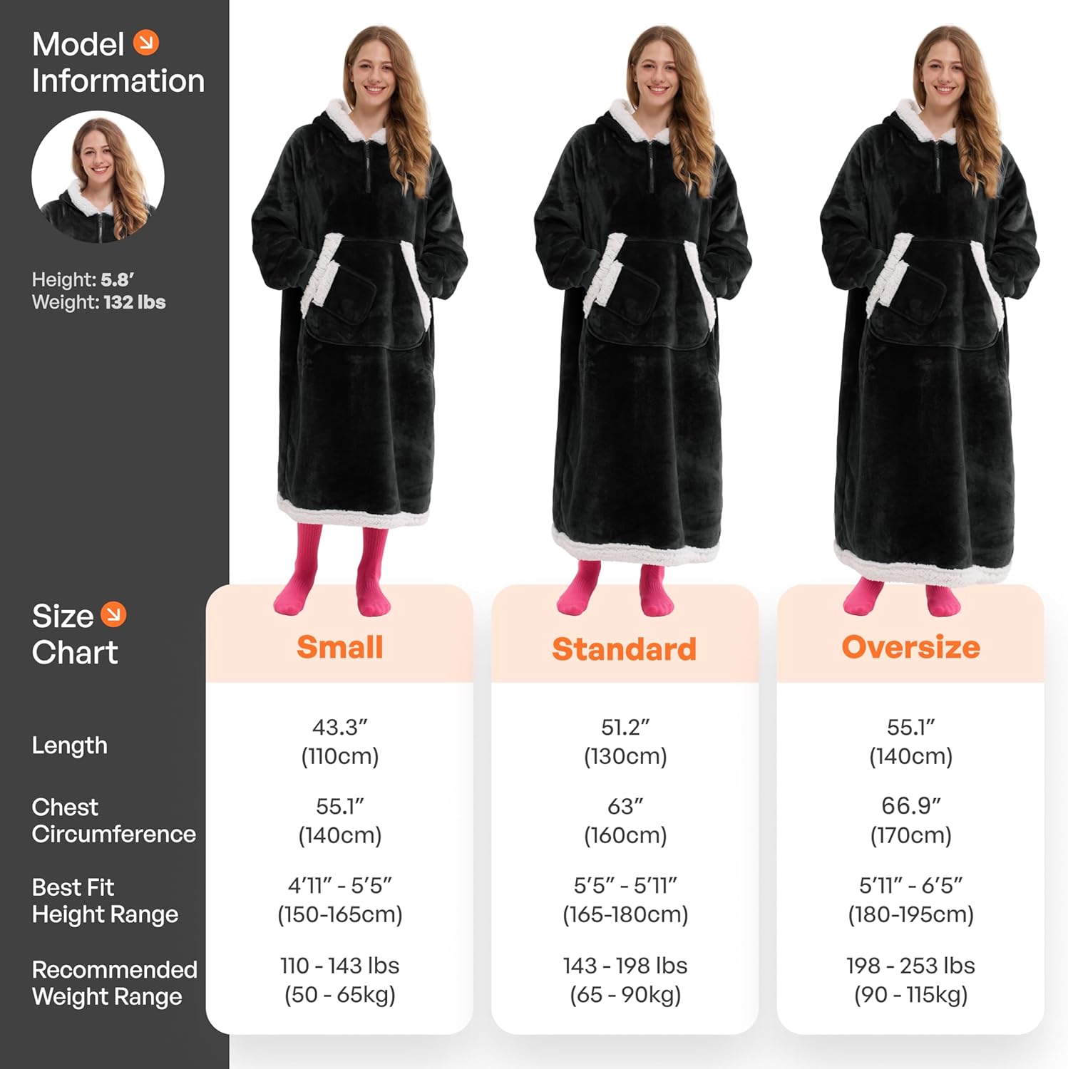Giggling Getup Wearable Blanket Hoodie for Women Men Gifts for Women Mom Wife Sherpa Fleece Long Hooded Blanket Sweatshirt Cozy Sherpa Wearable Throw with Pocket & Sleeves for Adult Small Black - Image 4