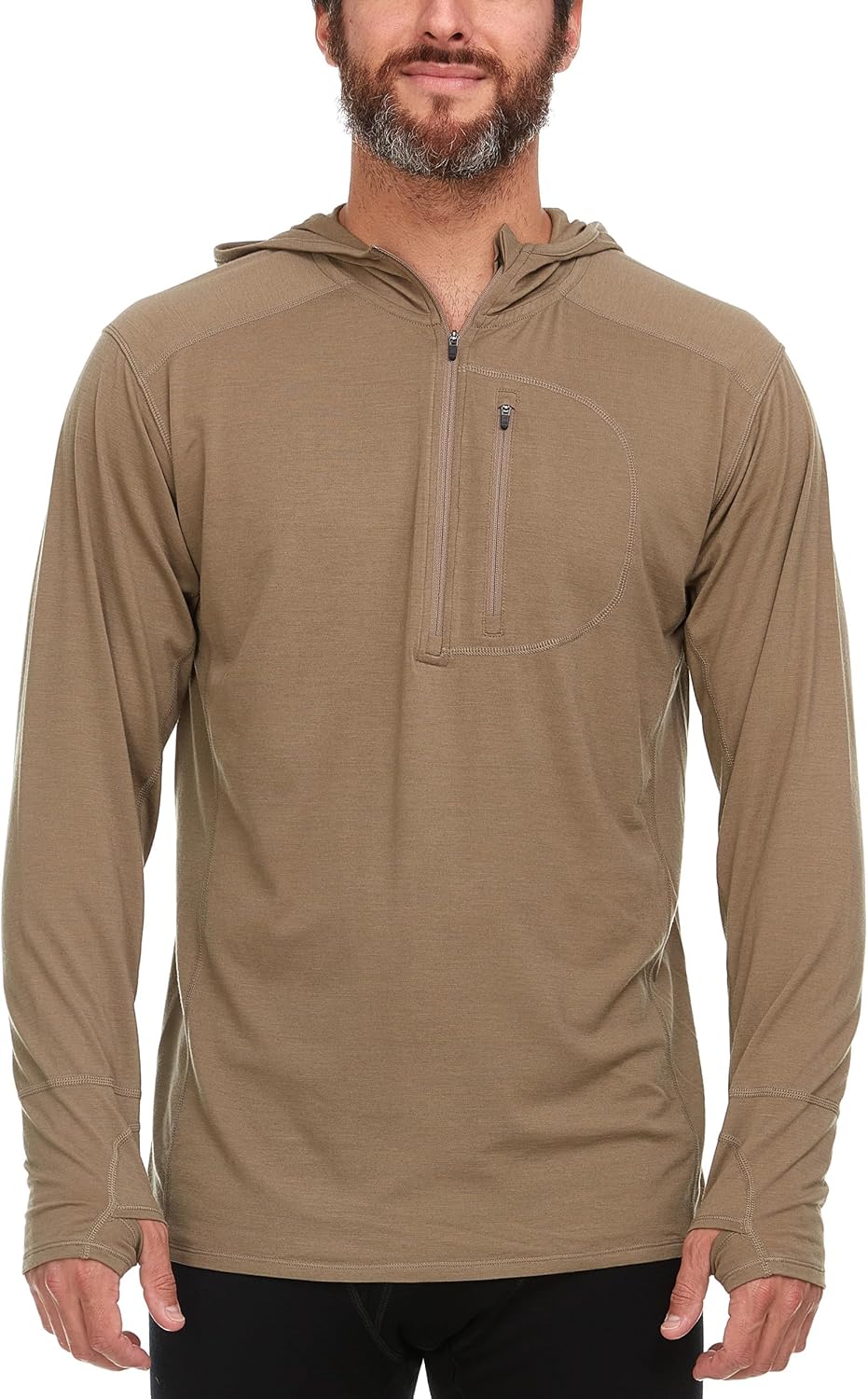 Mens Micro Weight Woolverino ¼ Zip Sun Hoodie - 84% Merino Wool, 12% Nylon, 4% Spandex