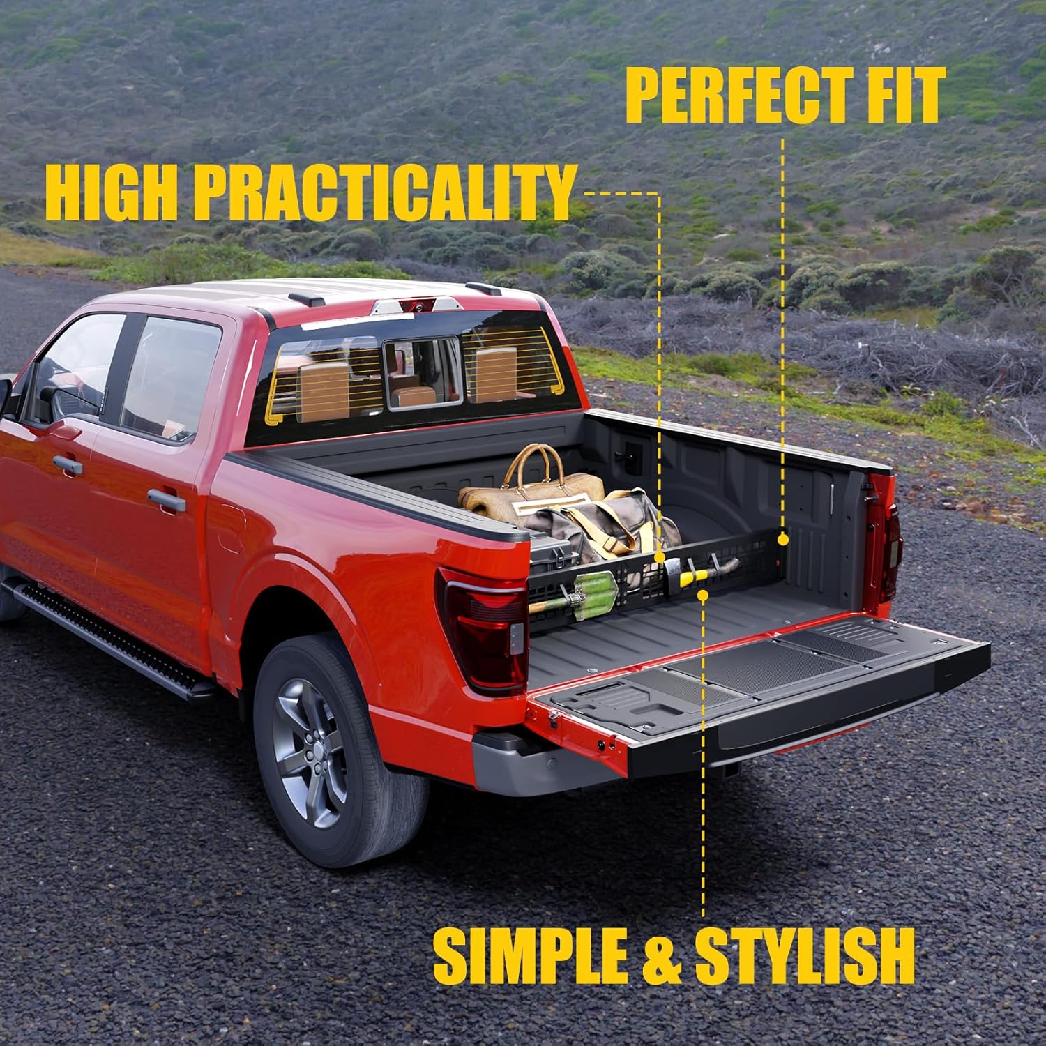 Truck Bed Divider Compatible with 2015-2026 F150 2024-2025 F150 Lightning Cargo Divider Trunk Organizer Aluminum Alloy Luggage Divider Replacement with Molle Panel for 2025 F-150 Accessories