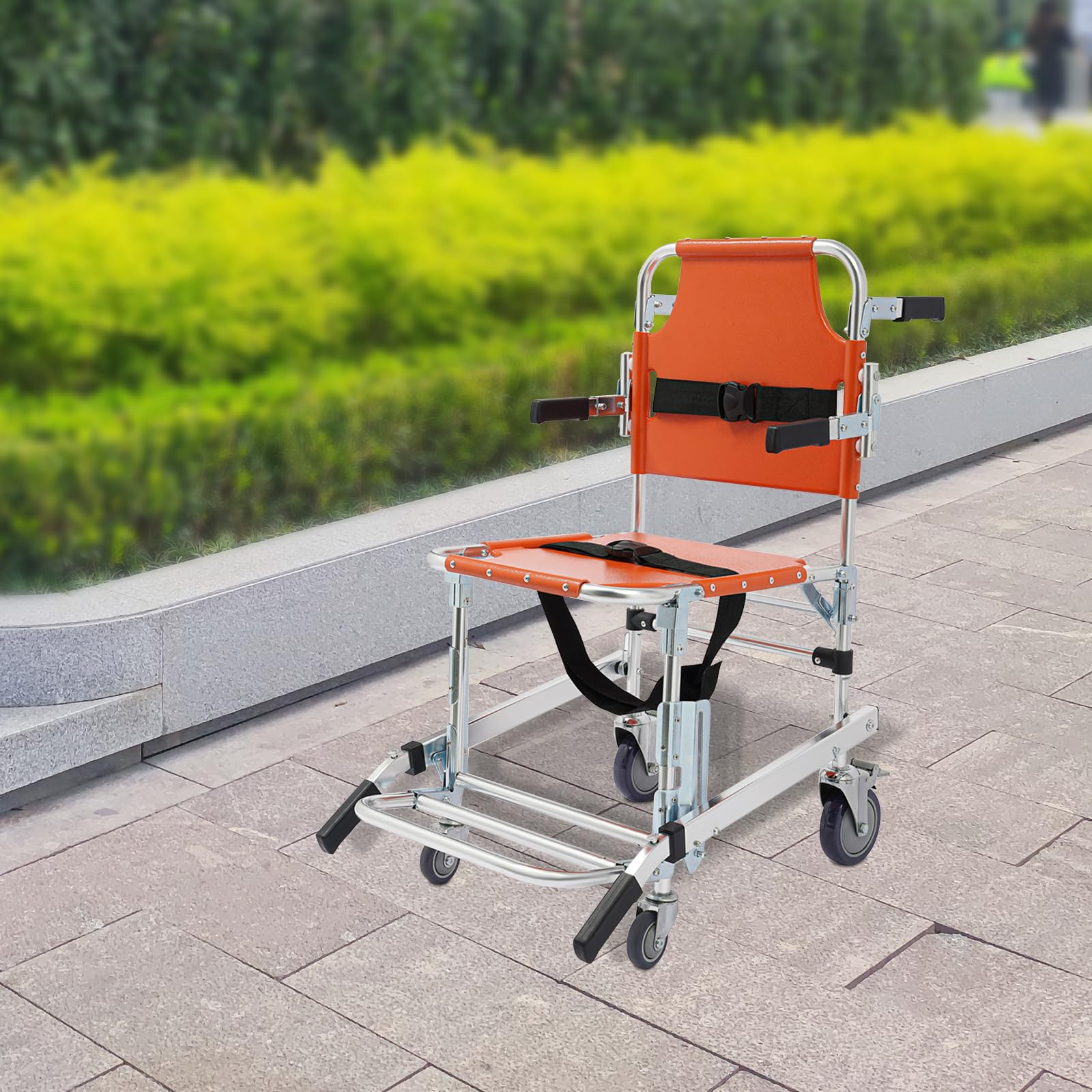 Elevador de escaleras, silla de ruedas, plegable, para lesionados, hasta 159 kg, aluminio, con 4 ruedas y frenos, para emergencias, hospitales, personas mayores (naranja)