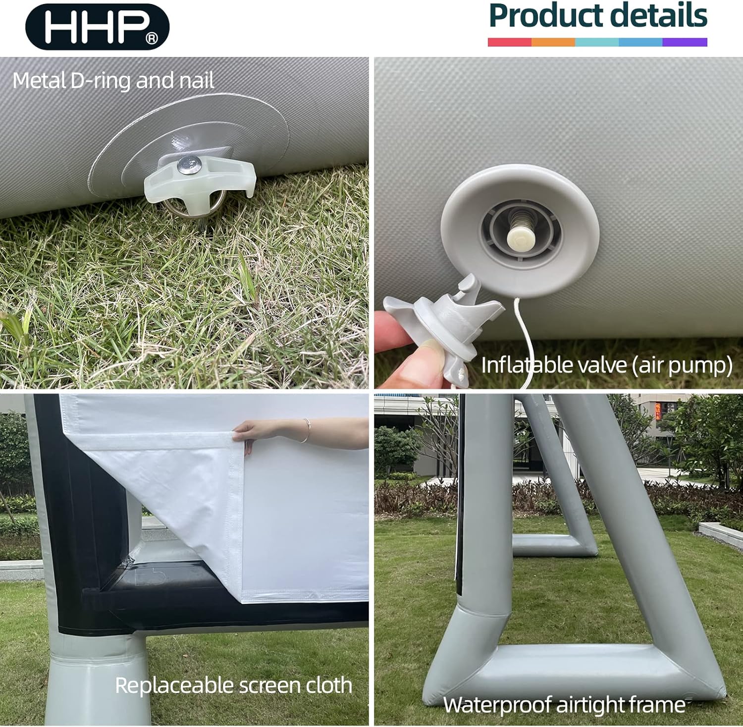 HHP 17Ft Airtight Projector Movie Screen Made of PVC, Waterproof Inflatable Movie Screen No Blower No Noise - Support Front Rear Projection - for Indoor, Outdoor, Pool, Garden and Backyard Parties