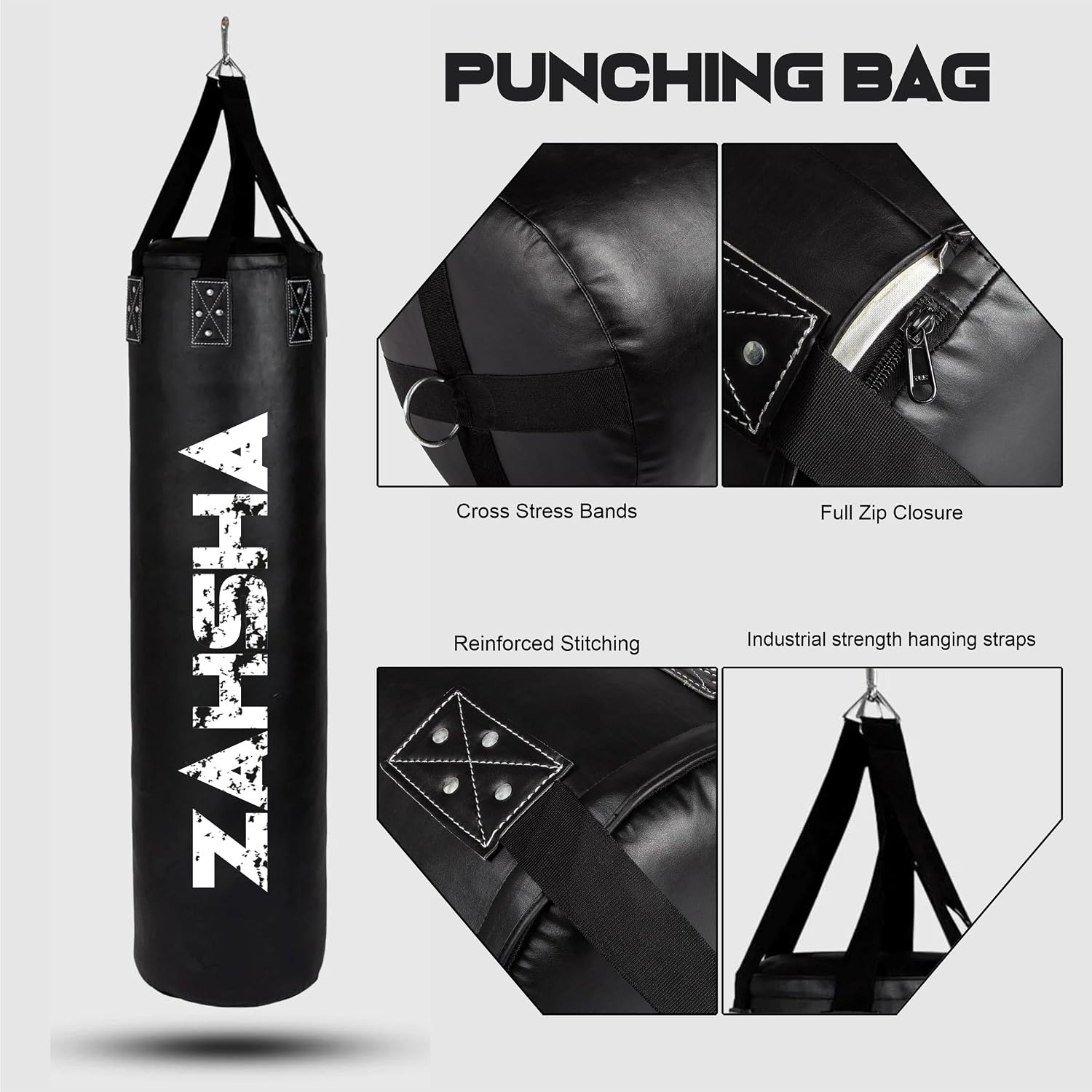 PU Leather Punching Bag Unfilled, with Nylon Strap