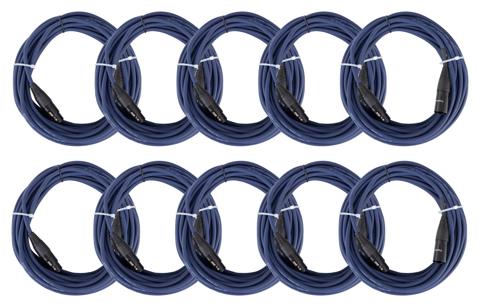Pronomic 10er Set Stage DMX3-10 DMX-Kabel 10 Meter (zur Verkabelung von Lichteffekten, Goldkontakte, Mantelfarbe: Blau, XLR Male zu XLR Female)