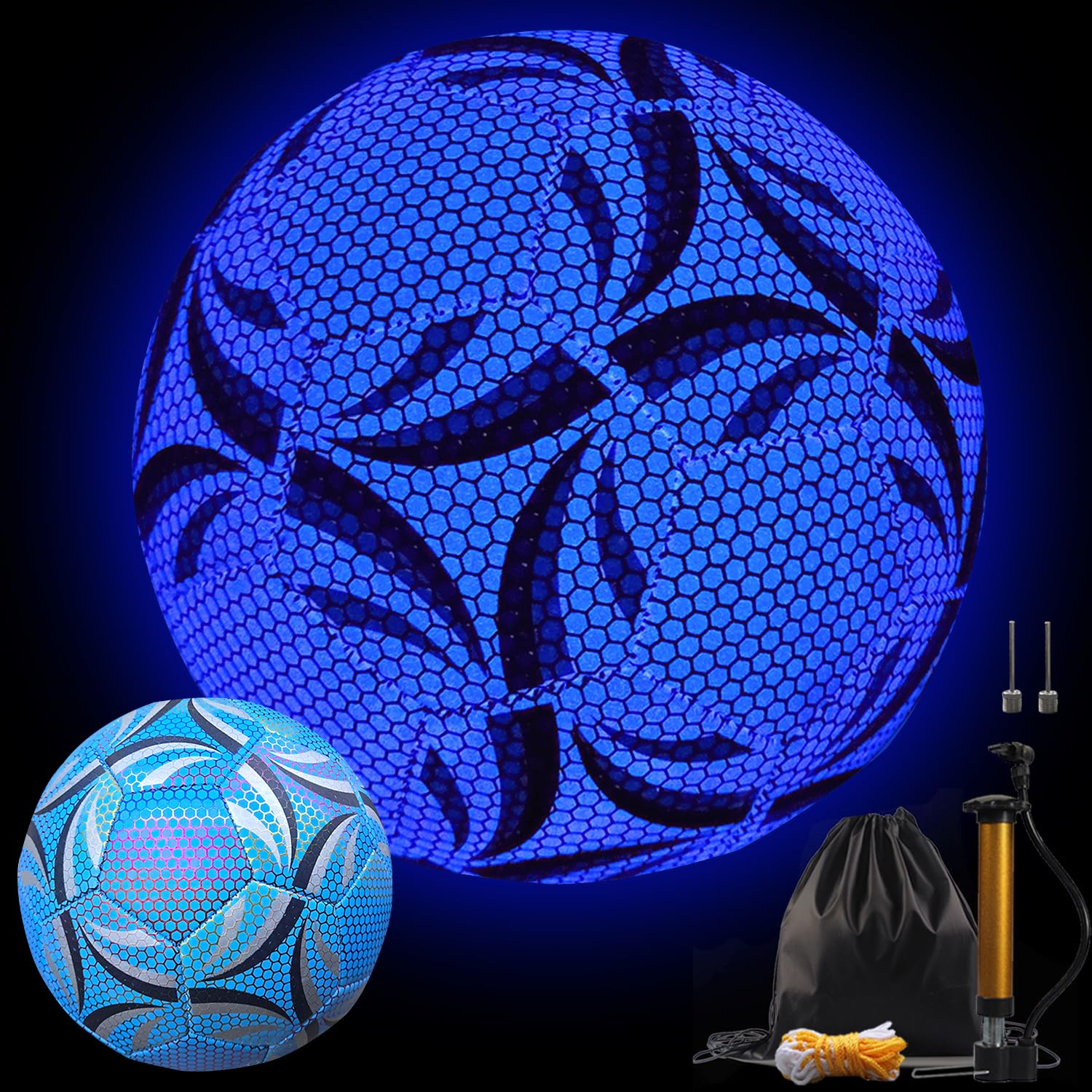 Apoloiz Luminous Football Size 5 Glow in the Dark with Pump, Blue Football, Fluorescent Outdoor Football (Size 5)