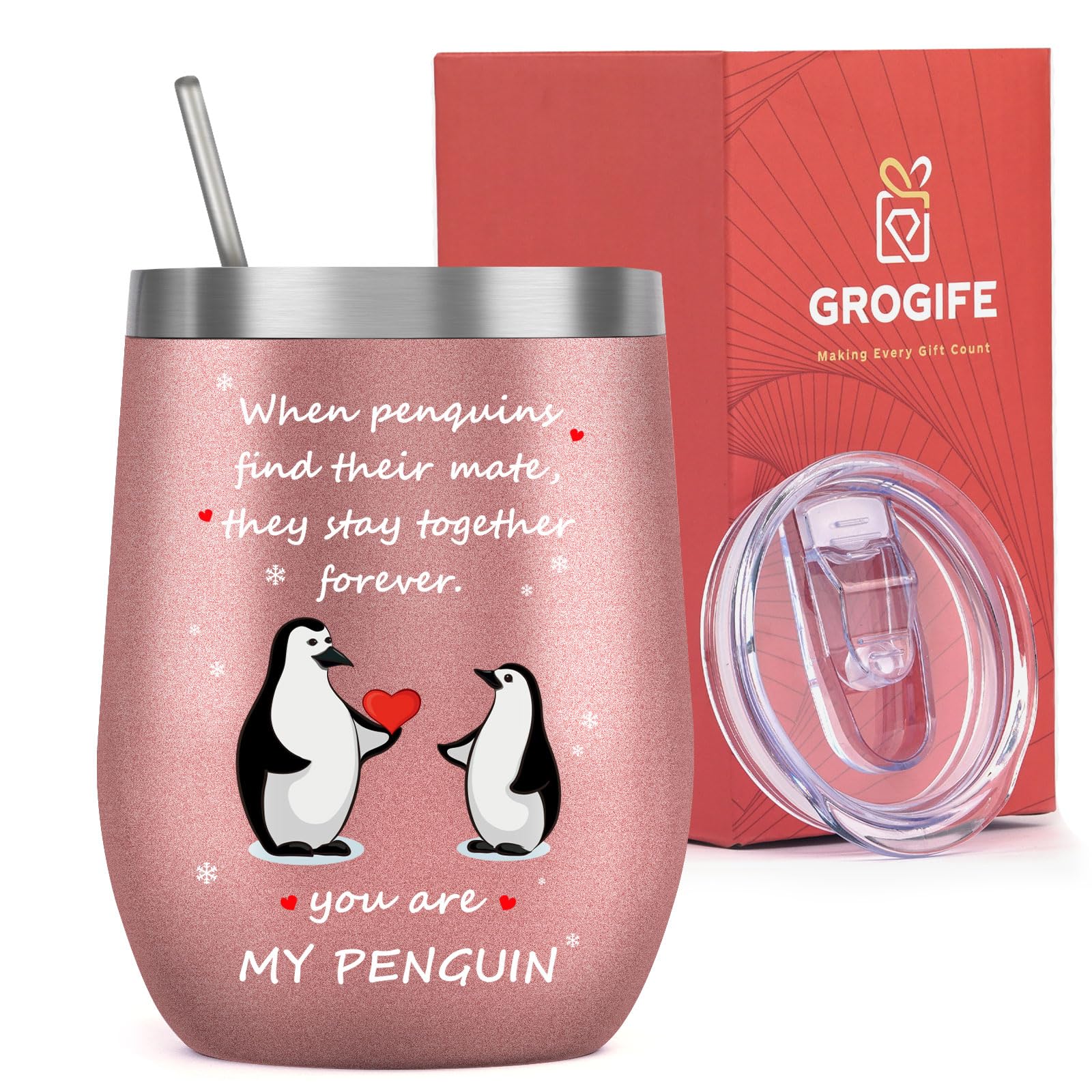 Gifts for Her Christmas, Penguin Gifts Ideas for Girlfriend Wife Women, Cute Romantic Birthday Presents Anniversary, Insulated Coffee Cup 350ml