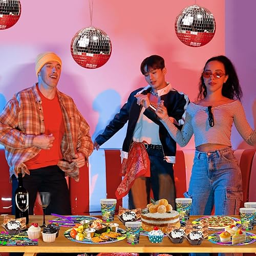 Miniatura 6 de Avezano Juego de 192 piezas de vajilla de fiesta de los años 80 para cumpleaños de los años 80, suministros de decoración de mesa retro de los 80,