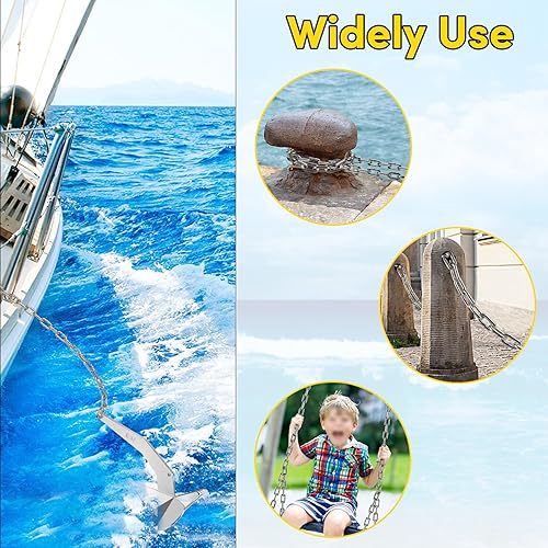 Miniatura 7 de Cadena de anclaje, cadena de anclaje de barco de acero inoxidable 316, cadena de ancla para barcos con 2 grilletes, grado marino (3 tamaños)